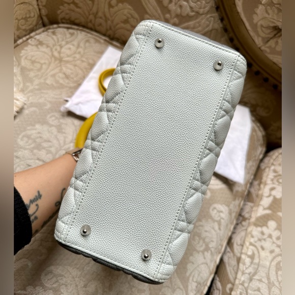 Christian Dior Lady Dior Medium Caviar Calfskin Yellow/Baby Blue/Grey NWOT RARE - Picture 9 of 9